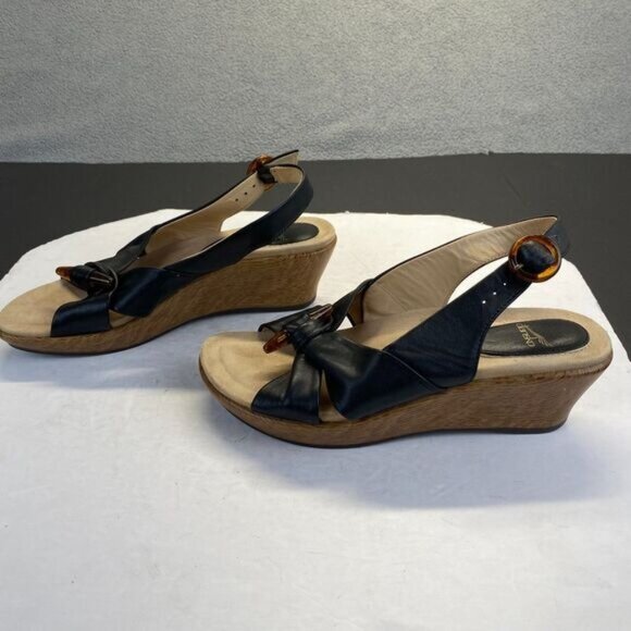Dansko Sandals Womens Size 37 Black Leather Comfort Strappy Wedge Heels Strappy - Picture 2 of 14